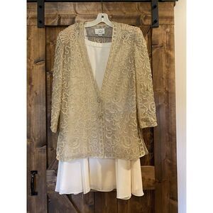 Farinae Collections Womens Evening 3 Pc Suit Size XLarge 14 Vintage Open Gold